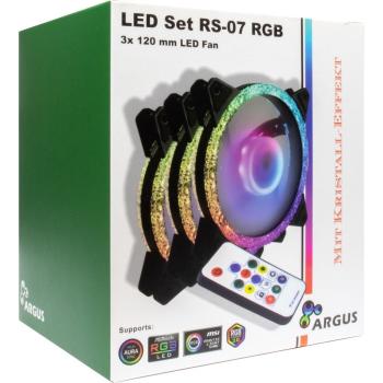 Gehäuse-Lüfter Argus RGB-Fan Set RS-07 mit Kristall-Effekt - 3x 120mm - 4PIN Molex